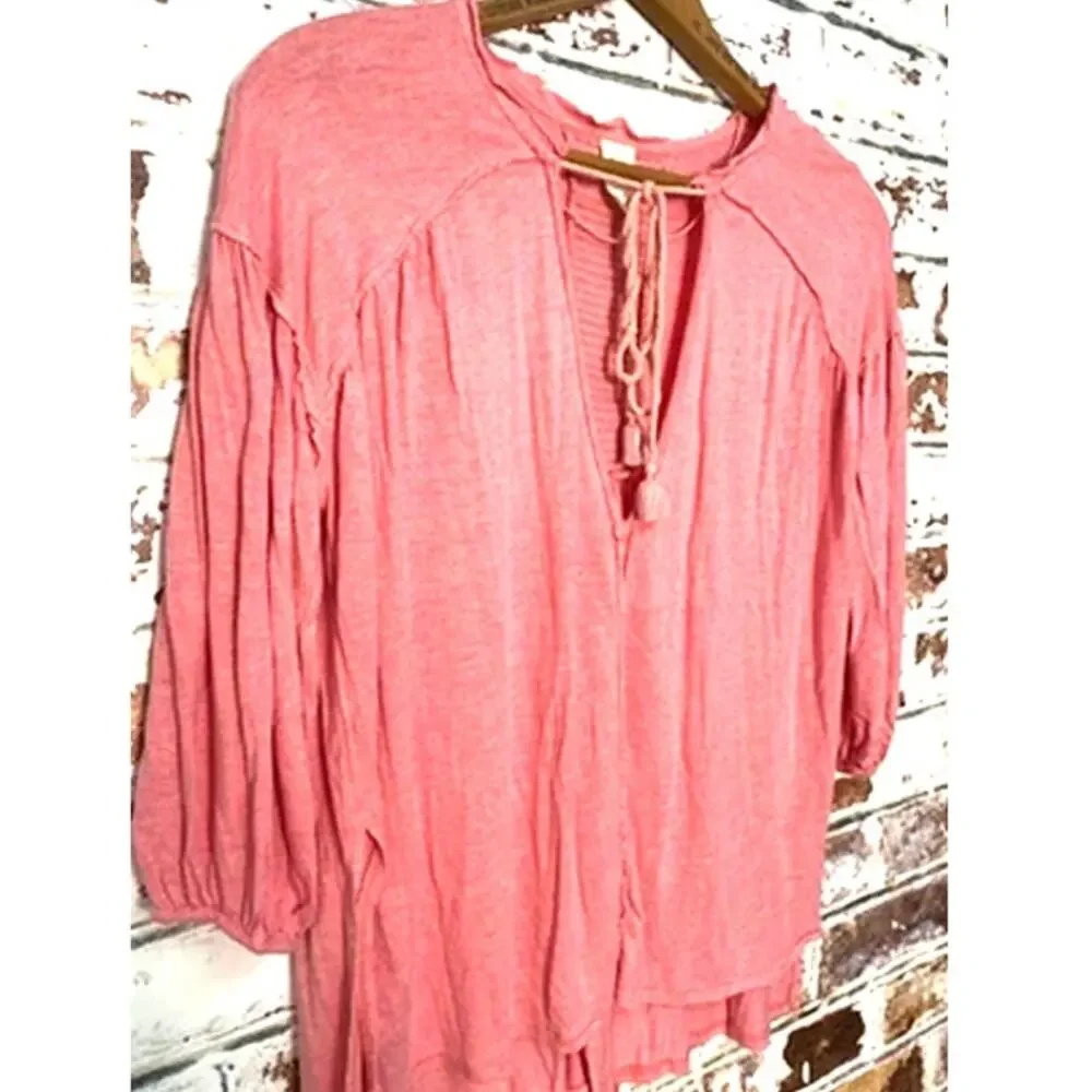 Free People We The Free Flowing Lightweight Linen Blend Tassel Peasant Blouse